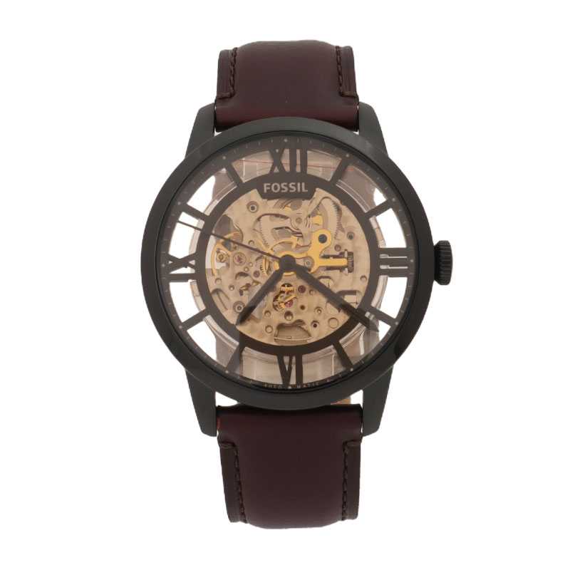 FOSSIL 腕時計 ME3098 フォッシル スケルトン シースルーバック カジュアル メンズ 自動巻き腕時計 44MM TOWNSMAN 防水 黒 茶レザーベルト スポーティー プレゼント 並行輸入品