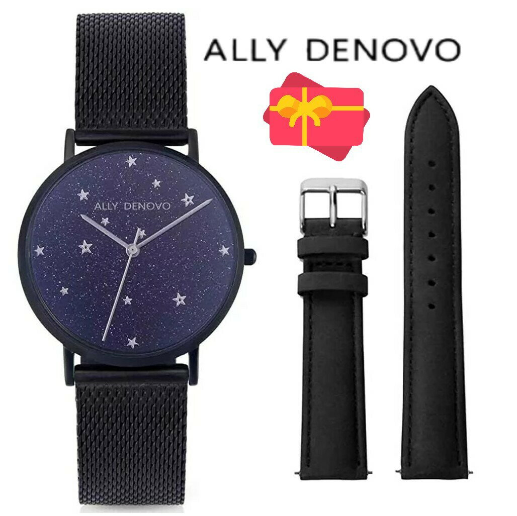 【ALLY DENOVO】　腕時計　AF5017-2　アリーデノヴ　STARRY NIGHT BOX 36mm　アベンチュリン・ブルーストーン　Black / Black　　メンズ　レディース　ウォッチ・プレゼント 並行輸入品　プレゼント　記念日