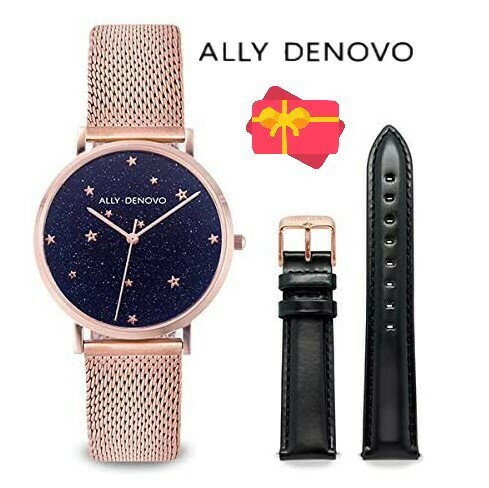 【ALLY DENOVO】　腕時計　AF5017-4　アリーデノヴ　STARRY NIGHT BOX 36mm　アベンチュリン・ブルーストーン　Rose Gold / Black　　メンズ　レディース　ウォッチ・プレゼント 並行輸入品　プレゼント　記念日