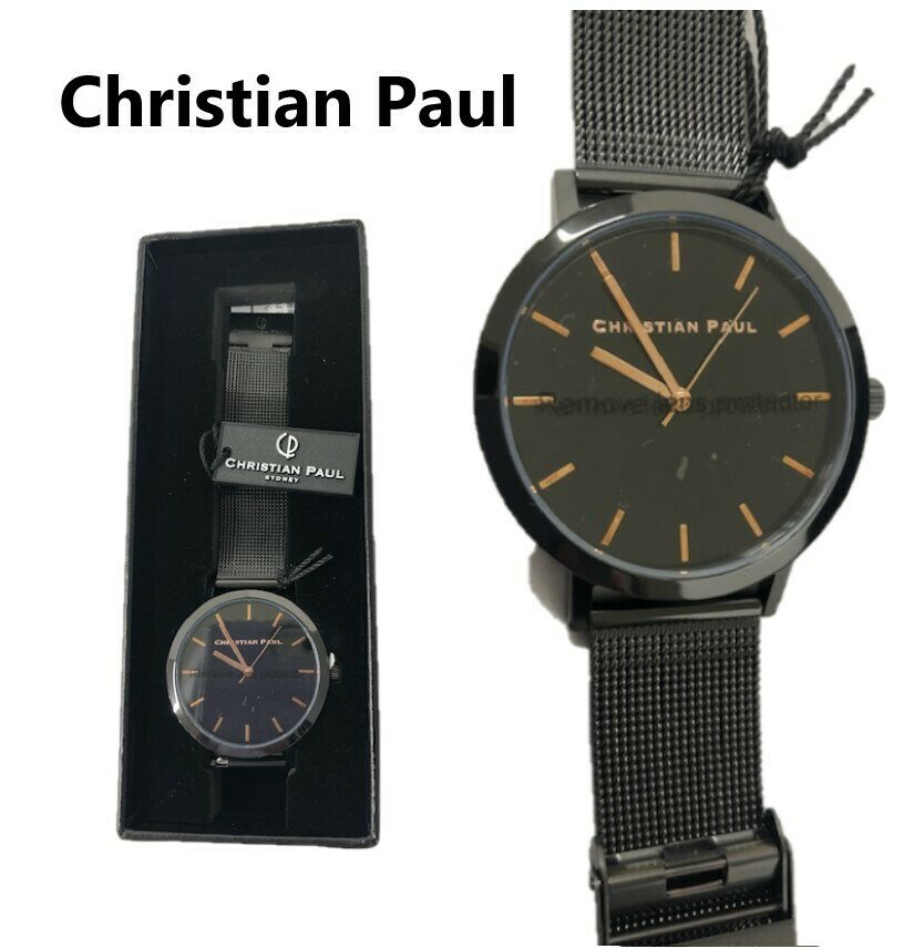 Christian Paul　腕時計　メンズ・レディース　ブラック 　 43mm-RBB4318　ユニセックス BLACK 　黒　メッシュスベルト　シンプル時計 ペアウォッチ 並行輸入品 プレゼント　記念日クォーツ　防水