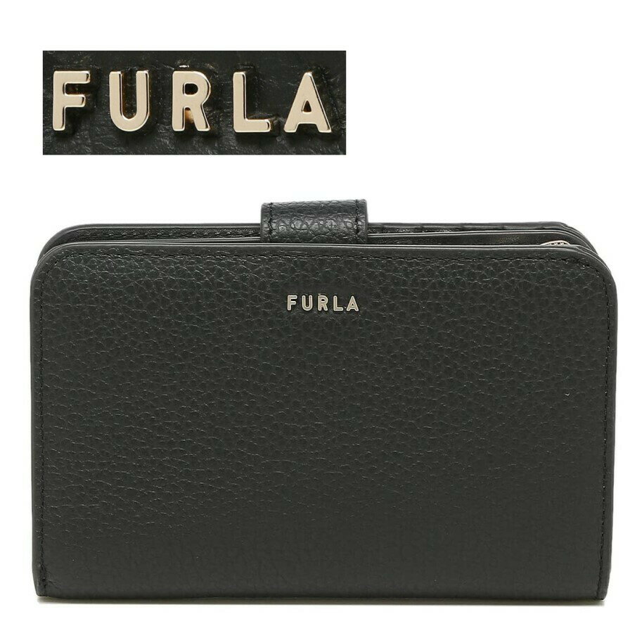 フルラ 革二つ折り財布 レディース [フルラ]ミニ財布 　FURLA　PCX9UNO-HSF000-O6000　レザー　二つ折り財布 バビロン ブラック　ブランドロゴ 小銭入れ付き　並行輸入品　　通勤　通学