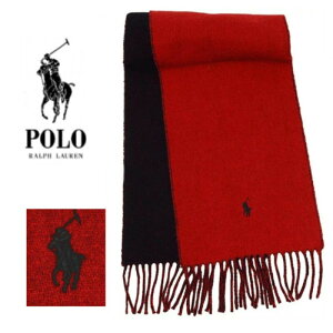 POLO RALPH LAUREN　ストール　PC0455-625　ポロラルフローレン　CLASSIC REVERSIBLE SCAR　ブラック、レッド リバーシブル　ワンポイント ブランドロゴ　 ウール メンズ レディース ユニセックス カジュアル 　イタリア製　並行輸入品　通勤　通学　プレゼント　防寒