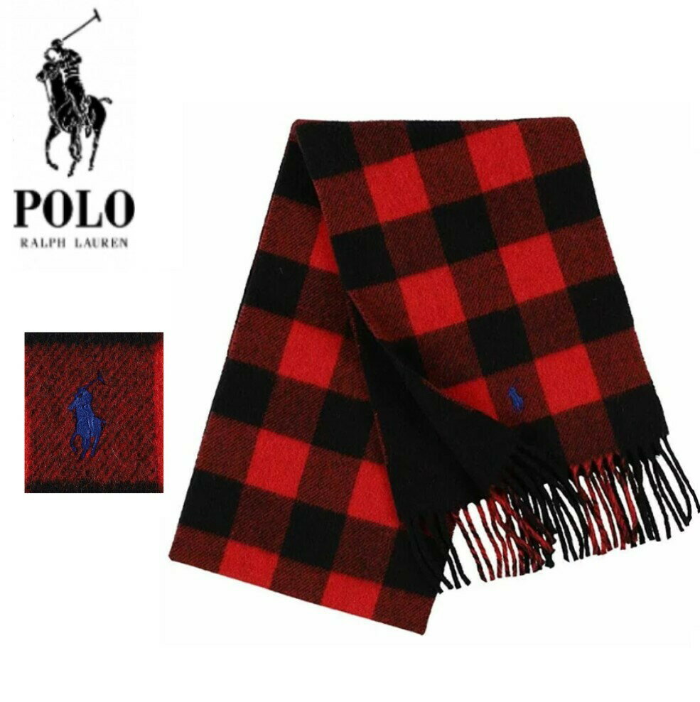 POLO RALPH LAUREN　ストール　PC0441-620　ポロラルフローレン　REVERSIBLE BUFFALO CHECK SCARF　ブラック、レッドチェック　リバーシブル　ワンポイント ブランドロゴ　 ユニセックス カジュアル 　イタリア製　並行輸入品　通勤　通学　プレゼント　防寒