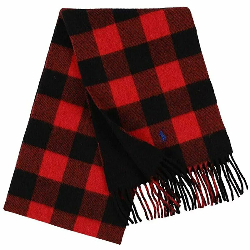 POLO RALPH LAUREN　ストール　PC0441-620　ポロラルフローレン　REVERSIBLE BUFFALO CHECK SCARF　ブラック、レッドチェック　リバーシブル　ワンポイント ブランドロゴ　 ユニセックス カジュアル 　イタリア製　並行輸入品　通勤　通学　プレゼント　防寒