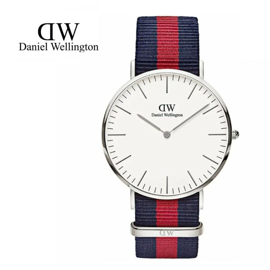 ダニエルウェリントン ビジネス腕時計 メンズ Daniel Wellington 腕時計　0201DW　ダニエルウェリントン メンズ レディース 40mm 並行輸入品　シルバー×オックスフォード 北欧　ネイビーレッド　アナログ　スポーティ ビジネス　ユニセックス　記念日　プレゼント