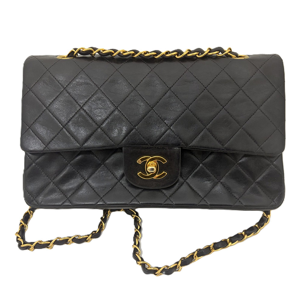 CHANEL / シャネル マトラッセ25 ダブルフラップチェーンショルダー レディース バッグ ブラック×GP金具 