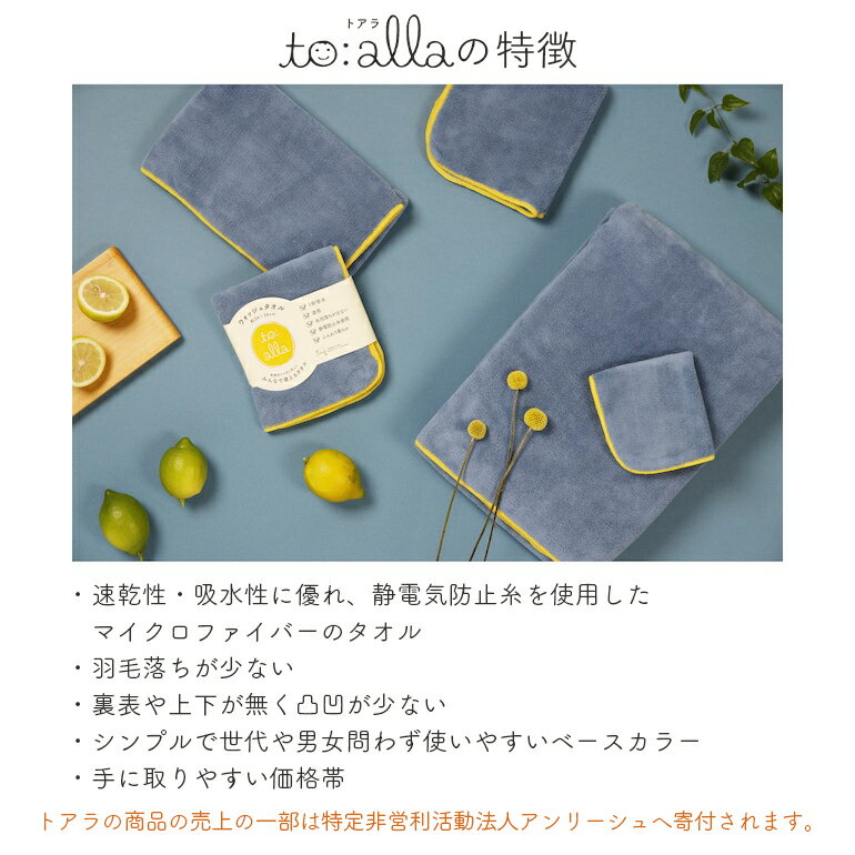 タオル ミニタオル ウォッシュタオル フェイスタオル バスタオル 大判 マイクロファイバー 低刺激 吸水速乾 毛羽落ちが少ない 洗い替え シンプル おしゃれ カラフル 医療的ケア児 医療 福祉 支援 to:alla トアラ