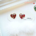 樹脂イヤリング ピアス ドライフラワー 花 ファー ハート 金箔 パール アンティーク風 レトロ おしゃれ かわいい レディース 秋 冬 金属アレルギー対応 チ...