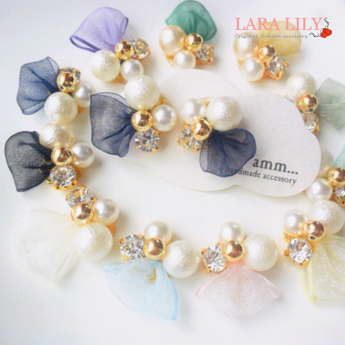 楽天LARA LILY樹脂イヤリング 樹脂ピアス リボン パール ビジュー 大人 上品 おしゃれ かわいい レディース 春 夏 秋 冬 金属アレルギー対応 樹脂ノンホールピアス イヤリング ピアス 小ぶり amm