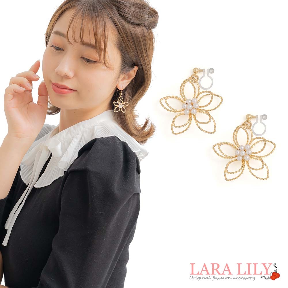 楽天LARA LILY樹脂ピアス フラワー パール 樹脂ノンホールピアス シンプル おしゃれ かわいい 花 レディース 春 夏 秋 冬 金属アレルギー 安心 樹脂イヤリング スタッド フック komyu
