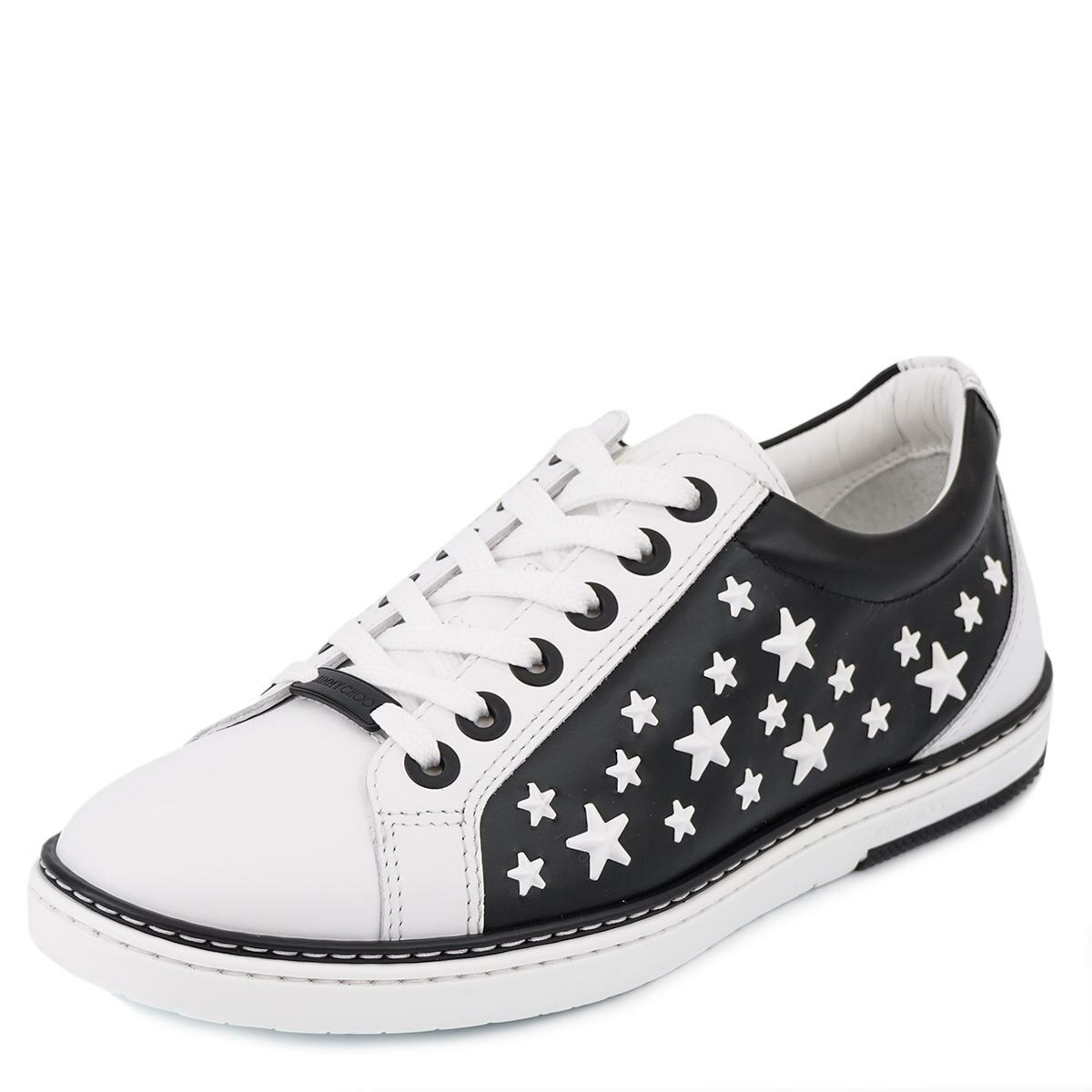 JIMMY CHOO ジミーチュウ ローカットスニーカー JIMMY CHOO ジミーチュウ CASH ATQ メンズ マットエナメル スタースタッズ付き レザー 靴 WHITE/BLACK ホワイト×ブラック 41-43.5