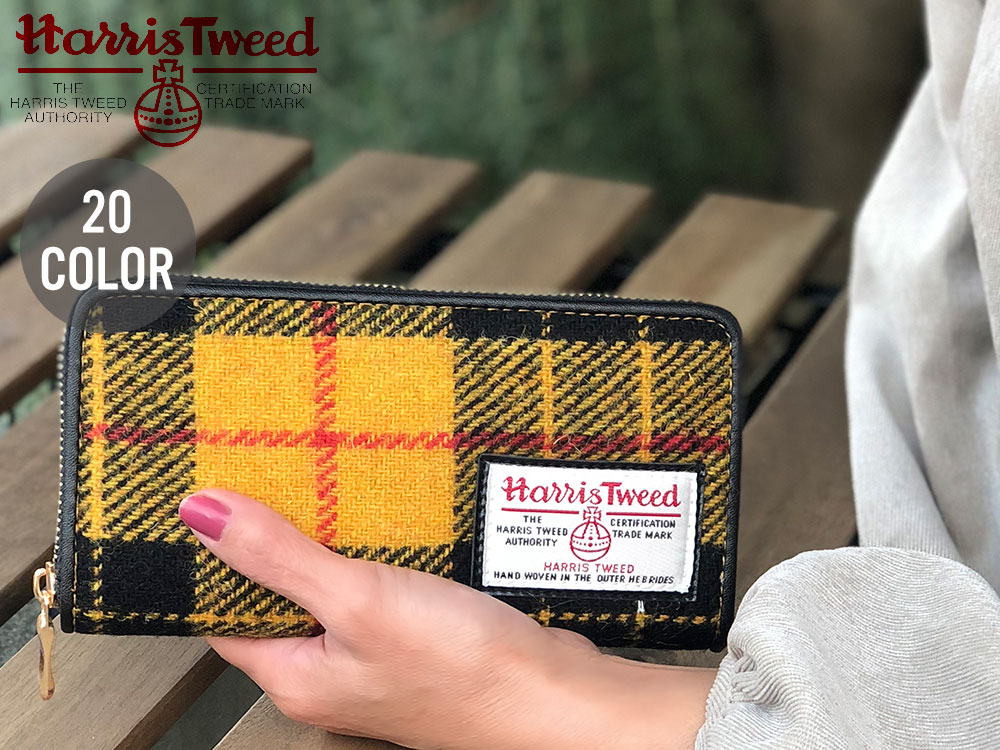 HarrisTweed ハリスツイード 長財布 男女兼用 男性 女性 メンズ レディース メール便 ラウンドファスナー チェック柄 ヘリンボーン 千鳥柄 他収納 多機能 小銭入れ