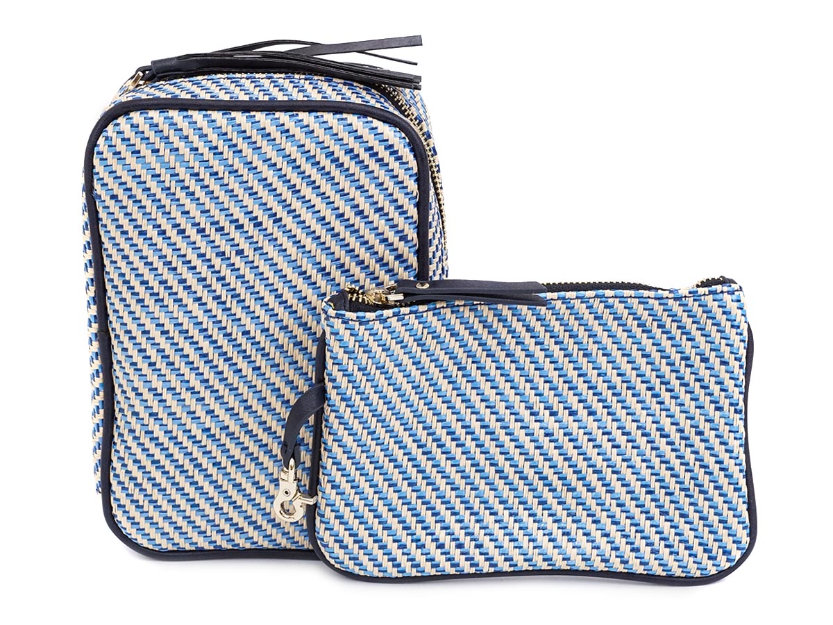 Hudson+Bleecker ハドソンブリーカー コスメポーチ CBS1502 BLUE RAFFIA レディース 女性 ブルー ストライプ柄 トラベルポーチ 旅行用ポーチ