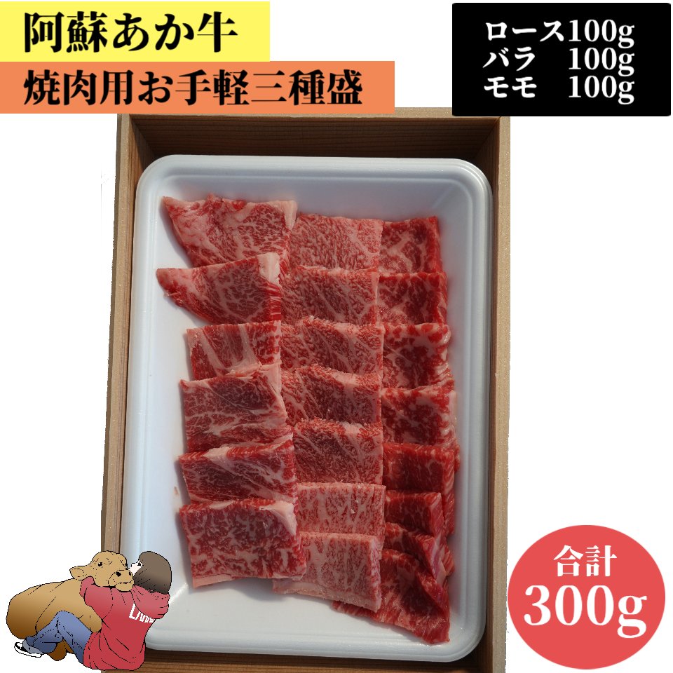 阿蘇あか牛焼肉用お手軽三種盛 100gx3 ロース バラ モモ 国産 ハンバーグ 牛肉 和牛 赤牛 肉 お肉 お祝い 誕生日 お取り寄せ グルメ 食品 ビーフ バーベキュー BBQ 簡単 阿蘇 熊本 冷凍 食べ物 肉の日 お惣菜 おかず