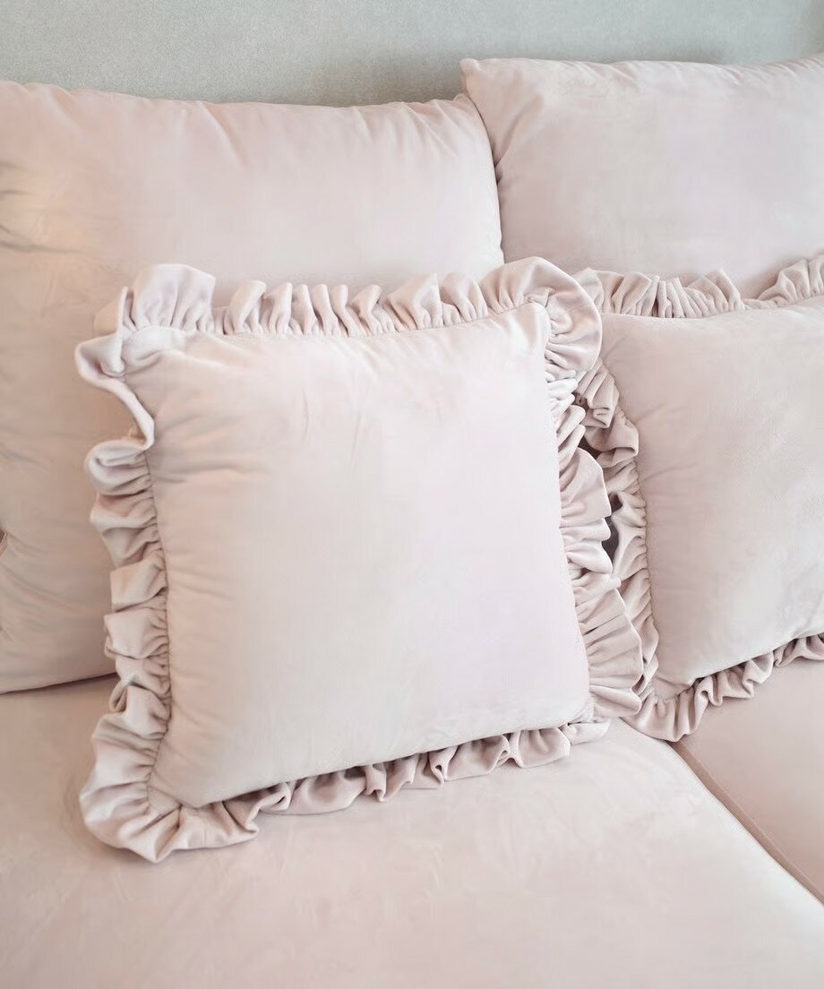 【送料無料】ベルベットフリルクッション｜ ラルムドラパン ガーリーインテリア 可愛い ピンク フレンチガーリー 量産系 姫系 ガーリー系 リボン クッション ファブリック かわいい おしゃれ シンプル 量産型 地雷系 一人暮らし 白 ホワイト アイボリー