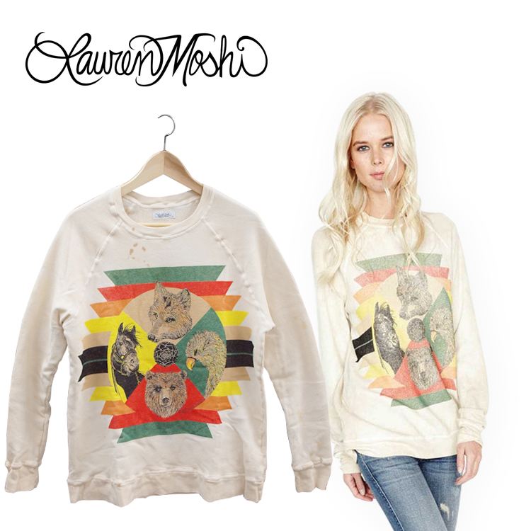 Lauren Moshi ローレンモシ キツネ スウェット トレーナー ビンテージ ブランド エスニック 柄 派手 狐 OVERSIZED VINTAGE PULLOVER LRG TRIBAL ANIMALS 1149