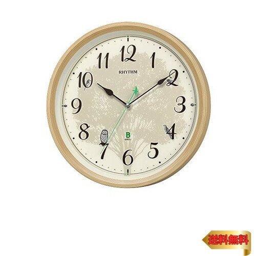 【マラソン最大46倍】リズム(RHYTHM) 掛け時計 電波 アナログ 連続秒針 野鳥の声 メロディ 日本野鳥の会 共同開発 薄茶 Φ32.4x6.1cm 8MN40