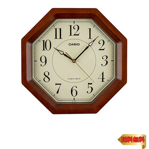 【マラソン最大46倍】CASIO(カシオ) 掛け時計 電波 ブラウン 直径29.5cm アナログ 八角 木枠 IQ-1106J-5JF