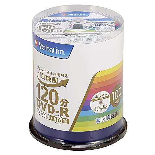 【マラソン最大46倍】Verbatim バーベイタム 1回録画用 DVD-R CPRM 120分 100枚 ホワイトプリンタブル 片面1層 1-16倍速 VHR12J