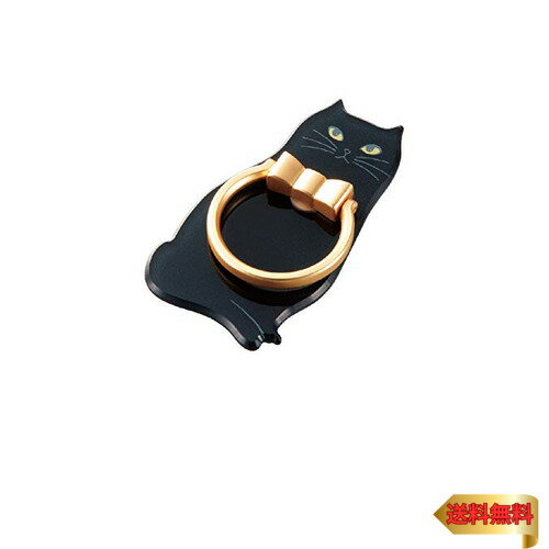 エレコム スマートフォン用ストラップ フィンガーリング アニマル 黒ネコ