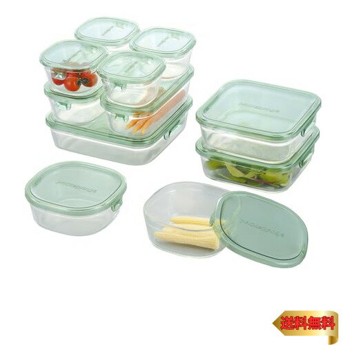 iwaki(イワキ) 耐熱ガラス 保存容器 グリーン 11個セット パック&レンジ PS-PRN-11G