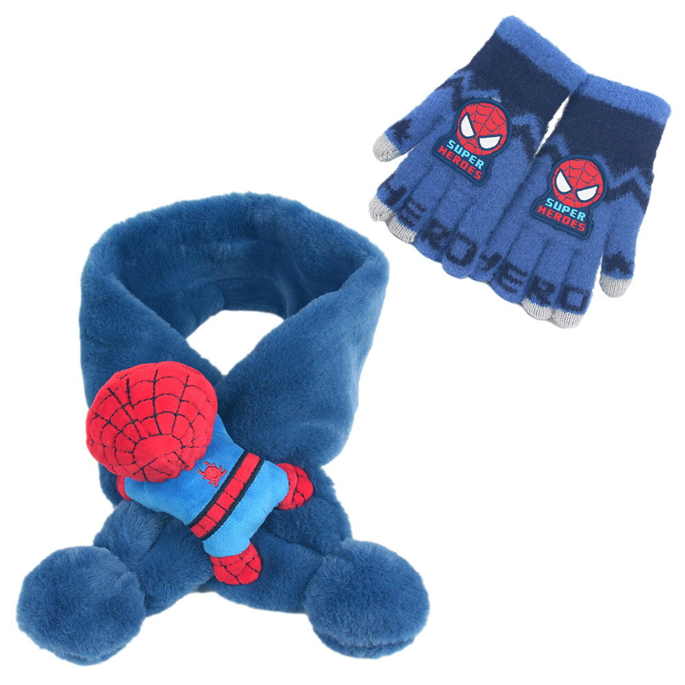 4-10才 キッズ 子供 マフラー グローブ 2点セット スパイダーマン