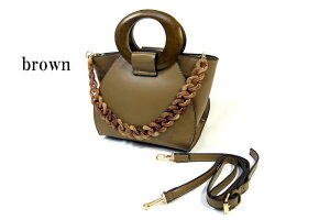 【送料無料】ショルダーバッグ斜め掛けハンドバッグ手提げ3WAYバッグウッドハンドルインバッグべっこうチェーンベルト2本付きパイピング多機能バッグクラシカル上品GOODSbagDISCOUNT