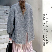 ニットレディースバックスリットストレッチセーター杢ミックスハイネックタートルネックラグランゆったりパンツ合わせふんわり大人オフィス通勤【送料無料/あす楽】TOPSNEW