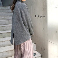 ニットレディースバックスリットストレッチセーター杢ミックスハイネックタートルネックラグランゆったりパンツ合わせふんわり大人オフィス通勤【送料無料/あす楽】TOPSNEW