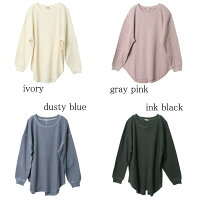 ワッフルロンTカットソーレディース【適度なバックスリットのワッフルt】長袖ワッフルtシャツ大きいサイズカジュアルゆったりおしゃれワンマイルウエアバックスリットラウンドヘム無地チュニックラストノート【送料無料/あす楽】TOPS