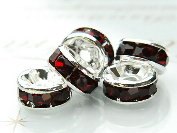 【アクセサリーパーツ】平型　銀ロンデル（レッド） (100粒入り) （6mm）ハンドメイド パーツ Kz5-6
