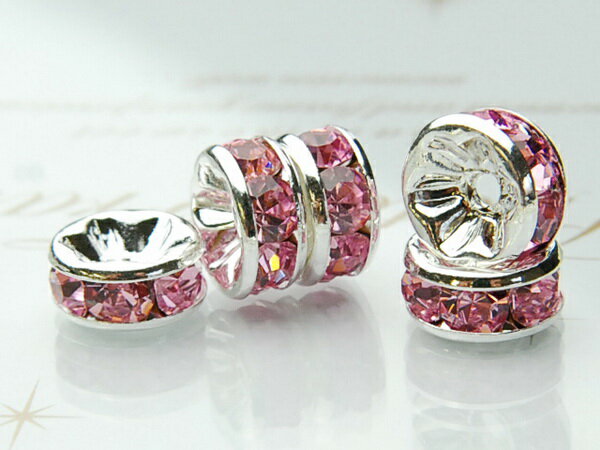 【アクセサリーパーツ】平型　銀ロンデル（ピンク） (100粒入り) （10mm）ハンドメイド パーツ Kz10-10