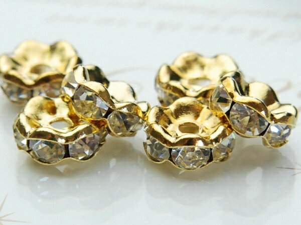 【アクセサリーパーツ】花型　金ロンデル（クリアー） (100粒入り) （6mm）ハンドメイド パーツ Kz15-6