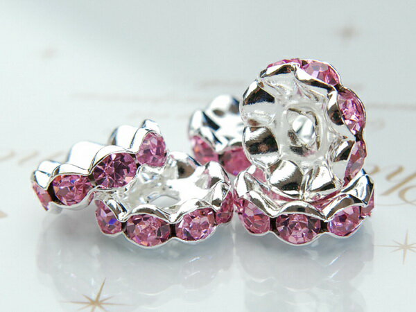 【アクセサリーパーツ】花型　銀ロンデル（ピンク） (100粒入り) （6mm）ハンドメイド パーツ Kz16-6