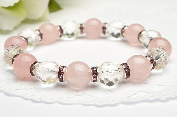 天然石 パワーストーン ブレスレットローズクォーツ 水晶 レディース 当店オリジナル A618のサムネイル