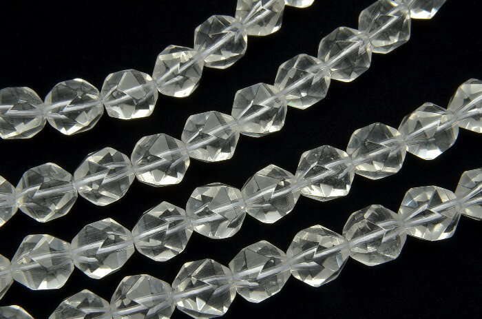 【連売り】水晶クリスタルクォーツ　スターカット　10mm　1連（約38cm）天然石 パワーストーン ビーズ パーツ _R2028-10