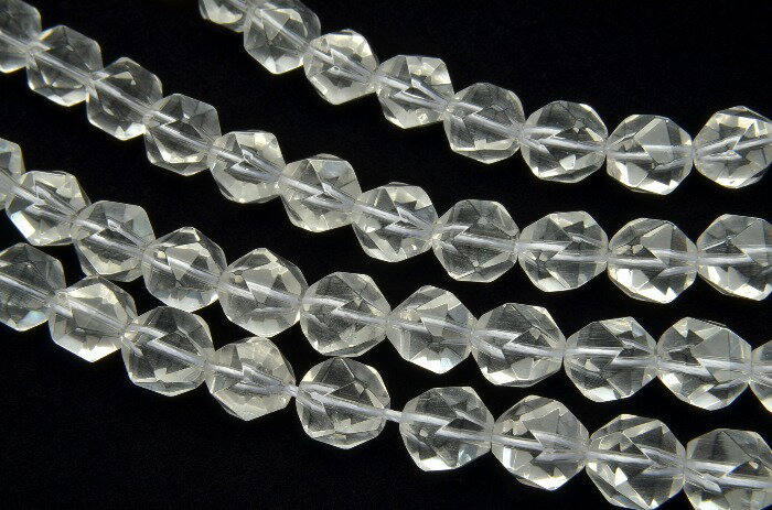 【連売り】水晶クリスタルクォーツ　スターカット　10mm　1連（約38cm）天然石 パワーストーン ビーズ パーツ _R2028-10
