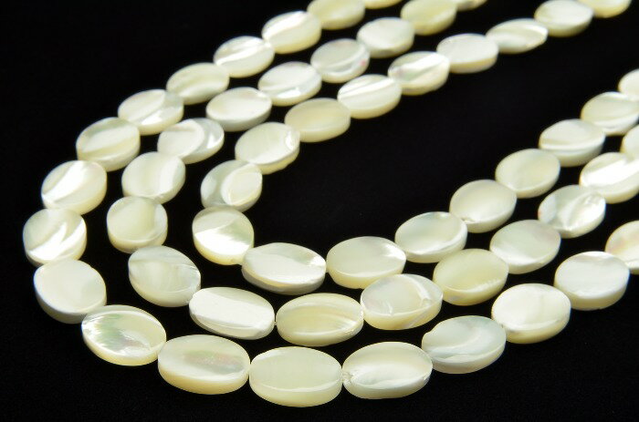 【連売り】マザーオブパール オーバル　10x14mm　1連（約35cm）天然石 パワーストーン ビーズ パーツ _R2132-10