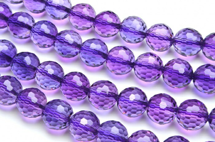 【10％OFF!】【連売り】アメジスト 128面カット　合成水晶　8mm　1連（約38cm）天然石 パワーストーン ビーズ パーツ _R5370-8