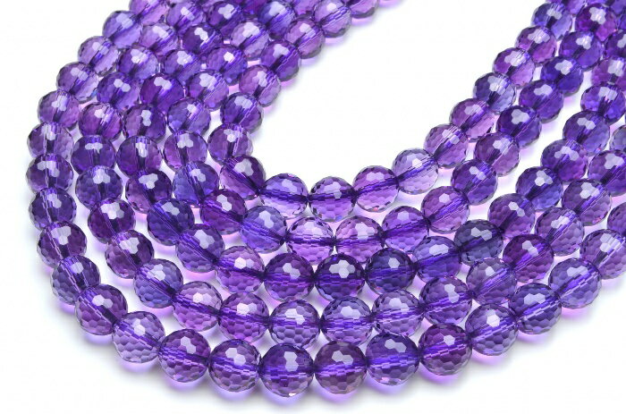 【10％OFF!】【連売り】アメジスト 128面カット　合成水晶　8mm　1連（約38cm）天然石 パワーストーン ビーズ パーツ _R5370-8