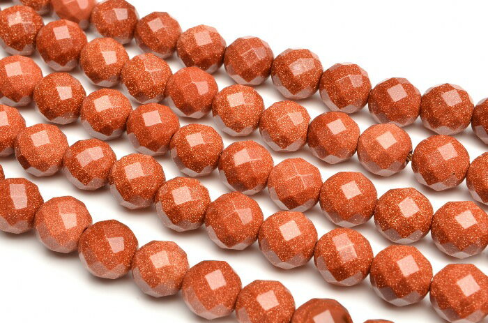 【連売り】ゴールドストーン 64面カット　8mm　1連（約38cm）天然石 パワーストーン ビーズ パーツ _R5135-8