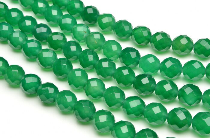 【連売り】グリーンカルセドニー 64面カット　8mm　1連（約38cm）天然石 パワーストーン ビーズ パーツ _R5153-8