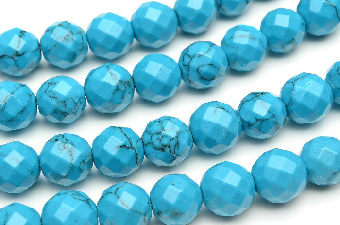 【連売り】ハウライトターコイズ 64面カット　6mm　1連（約38cm）天然石 パワーストーン ビーズ パーツ _R5171-6