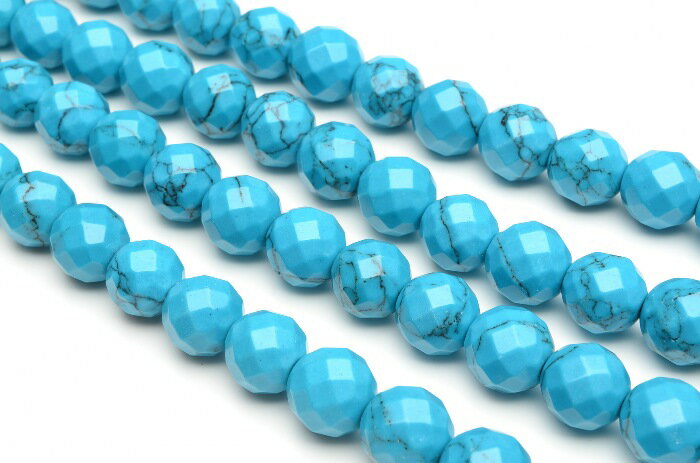 【連売り】ハウライトターコイズ 64面カット　6mm　1連（約38cm）天然石 パワーストーン ビーズ パーツ _R5171-6