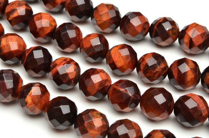 【連売り】レッドタイガーアイ 64面カット　6mm　1連（約38cm）天然石 パワーストーン ビーズ パーツ _R5173-6