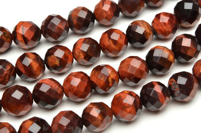【連売り】レッドタイガーアイ 64面カット　6mm　1連（約38cm）天然石 パワーストーン ビーズ パーツ _R5173-6