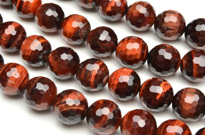 【連売り】レッドタイガーアイ 128面カット　6mm　1連（約38cm）天然石 パワーストーン ビーズ パーツ _R5176-6