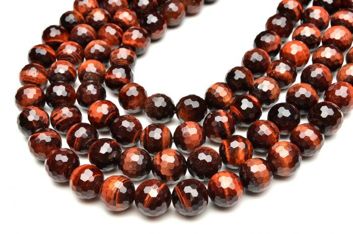 【連売り】レッドタイガーアイ 128面カット　8mm　1連（約38cm）天然石 パワーストーン ビーズ パーツ _R5176-8