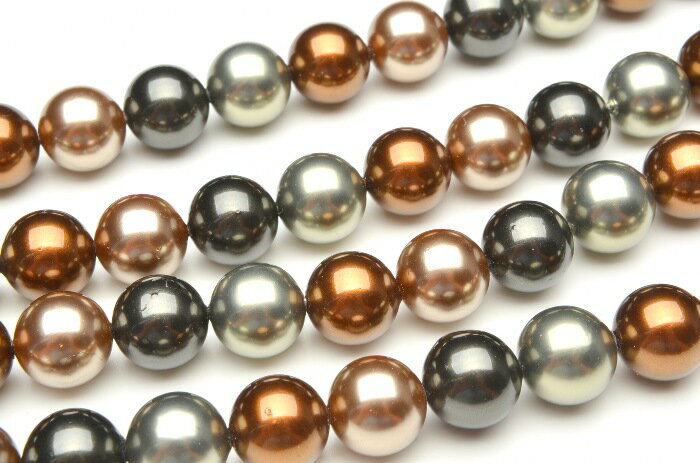 【連売り】貝パール ミックス モスグリーン&ブラウン Eタイプ　12mm　1連（約35cm）天然石 パワーストーン ビーズ パーツ _R5189-12