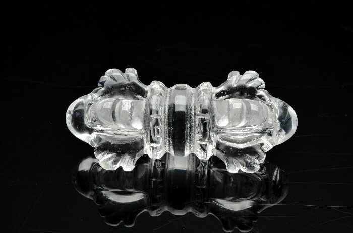 本水晶 チベット密教法具手彫 バジュラ【金剛杭】　42x15mm アクセサリー _R5377-3